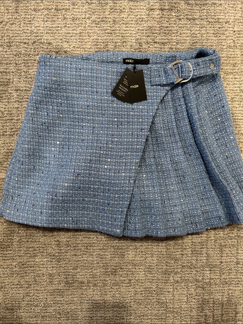 Maje Blue Tweed Skort with Metallic Accents 38 - Picture 5 of 6